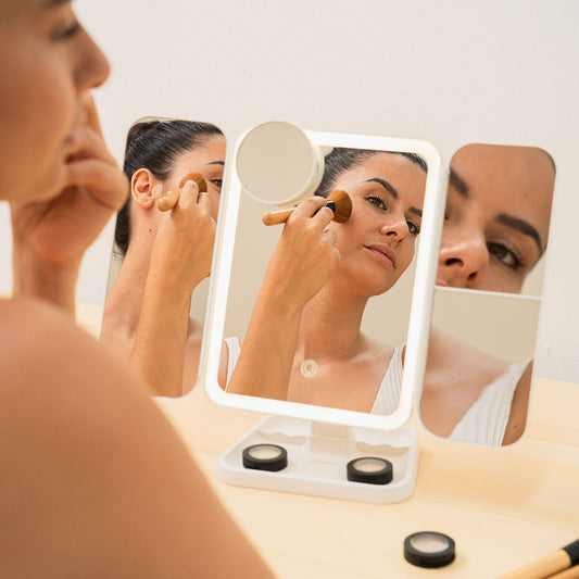 Innovagoods Rechargeable Triptych Makeup Mirror With Magnification And Led Light Miled Innovagoods